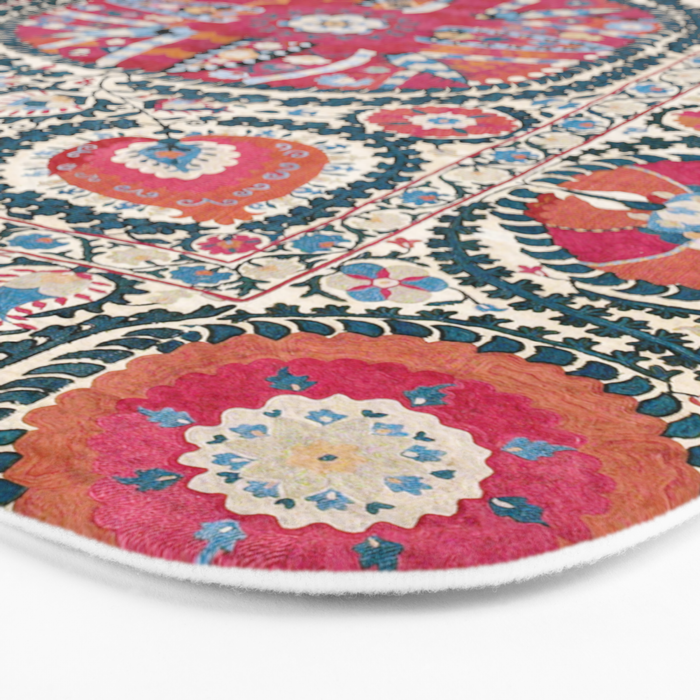 Large Medallion Bokhara Suzani  Uzbekistan Embroidery Print Bath Mat Gallery Image 3