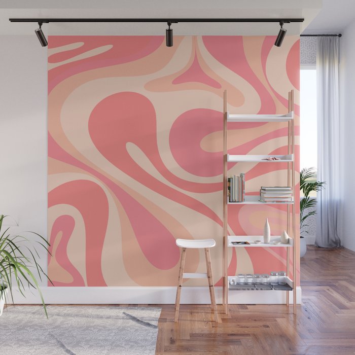 Mod Swirl Retro Abstract Pattern in Pink and Blush Wall Mural Gallery Image 1