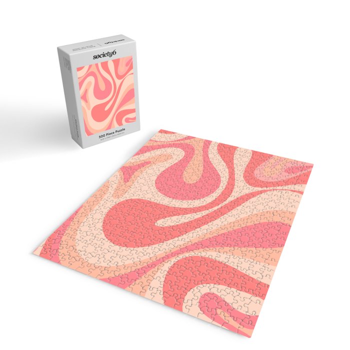 Mod Swirl Retro Abstract Pattern in Pink and Blush Jigsaw Puzzle Gallery Image 2