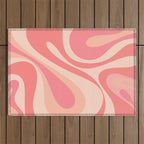 Mod Swirl Retro Abstract Pattern in Pink and Blush Outdoor Rug Gallery Image 1
