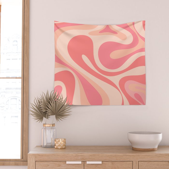 Mod Swirl Retro Abstract Pattern in Pink and Blush Wall Tapestry Gallery Image 2