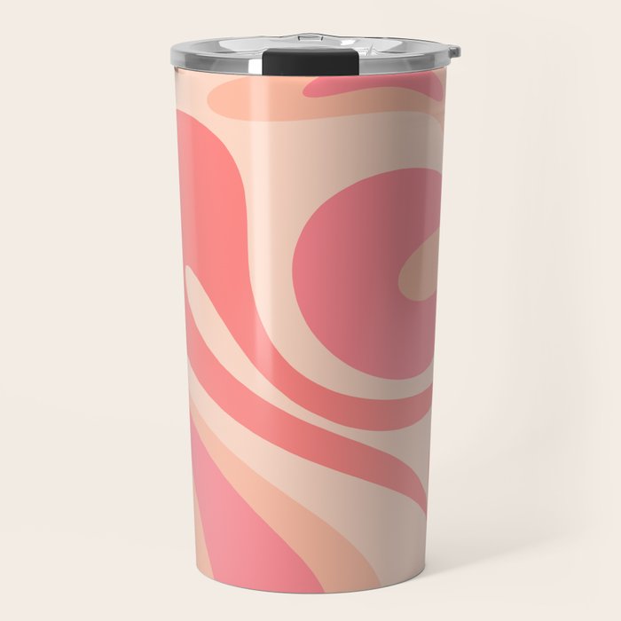 Mod Swirl Retro Abstract Pattern in Pink and Blush Travel Mug Gallery Image 1