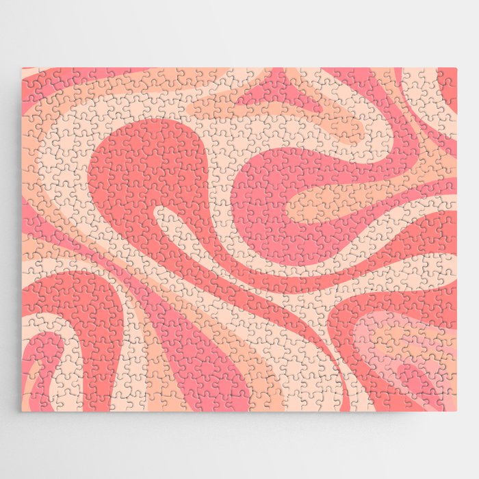 Mod Swirl Retro Abstract Pattern in Pink and Blush Jigsaw Puzzle Gallery Image 1