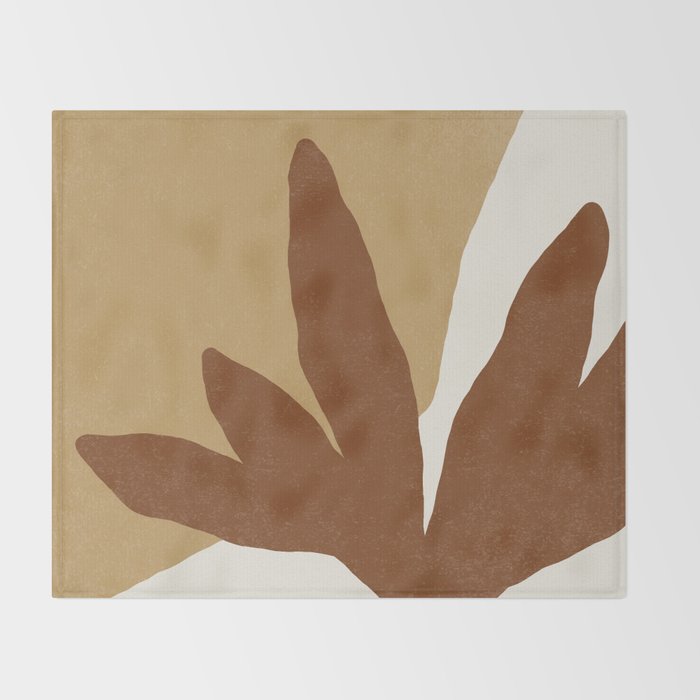 Leaves Minimalism - Brown Gold Throw Blanket Gallery Image 2