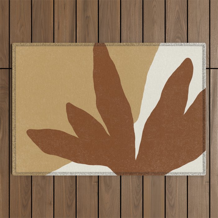 Leaves Minimalism - Brown Gold Outdoor Rug Gallery Image 1