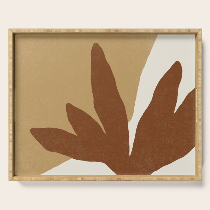 Leaves Minimalism - Brown Gold Serving Tray Gallery Image 1