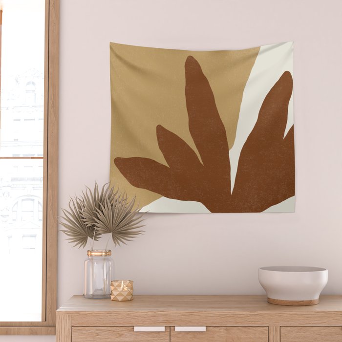 Leaves Minimalism - Brown Gold Wall Tapestry Gallery Image 2