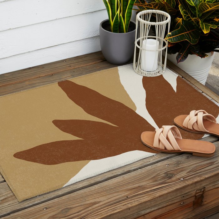 Leaves Minimalism - Brown Gold Outdoor Rug Gallery Image 2