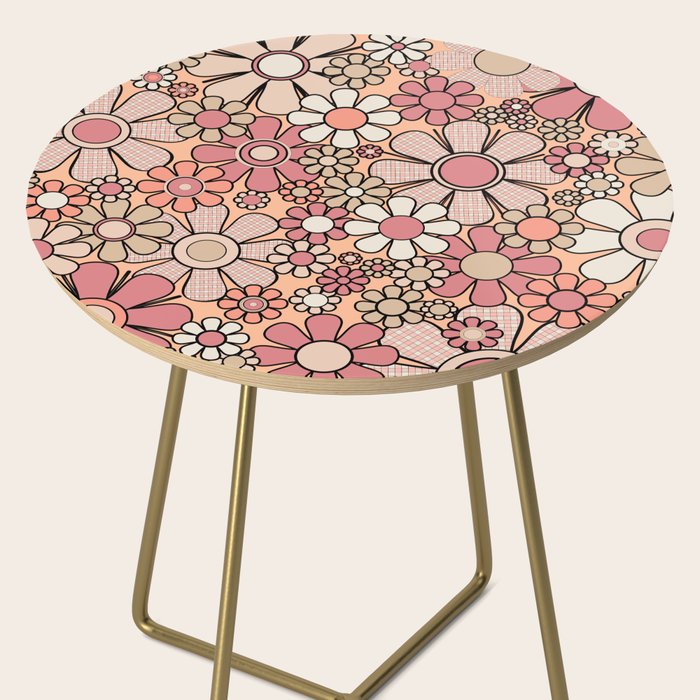 Retro Garden Gingham Flowers Vintage Peach and Mauve Pattern Side Table Gallery Image 2