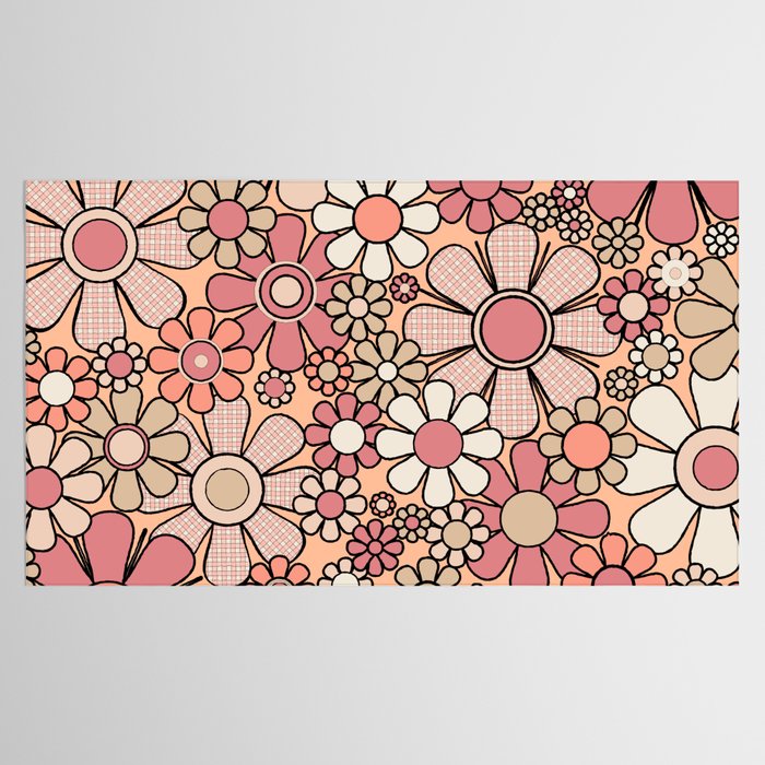 Retro Garden Gingham Flowers Vintage Peach and Mauve Pattern Tablecloth Gallery Image 2
