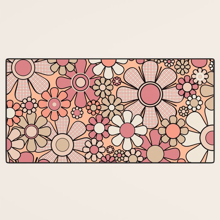 Retro Garden Gingham Flowers Vintage Peach and Mauve Pattern Desk Mat Gallery Image 3