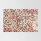 Retro Garden Gingham Flowers Vintage Peach and Mauve Pattern Rug Gallery Image 2