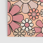 Retro Garden Gingham Flowers Vintage Peach and Mauve Pattern Poster Gallery Image 3