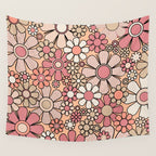 Retro Garden Gingham Flowers Vintage Peach and Mauve Pattern Wall Tapestry Gallery Image 4