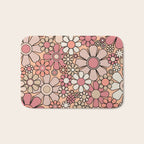 Retro Garden Gingham Flowers Vintage Peach and Mauve Pattern Bath Mat Gallery Image 1