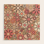 Retro Garden Gingham Flowers Vintage Peach and Mauve Pattern Wood Wall Art Gallery Image 1