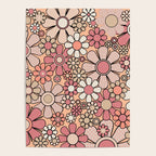 Retro Garden Gingham Flowers Vintage Peach and Mauve Pattern Poster Gallery Image 4