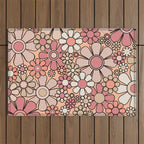 Retro Garden Gingham Flowers Vintage Peach and Mauve Pattern Outdoor Rug Gallery Image 1