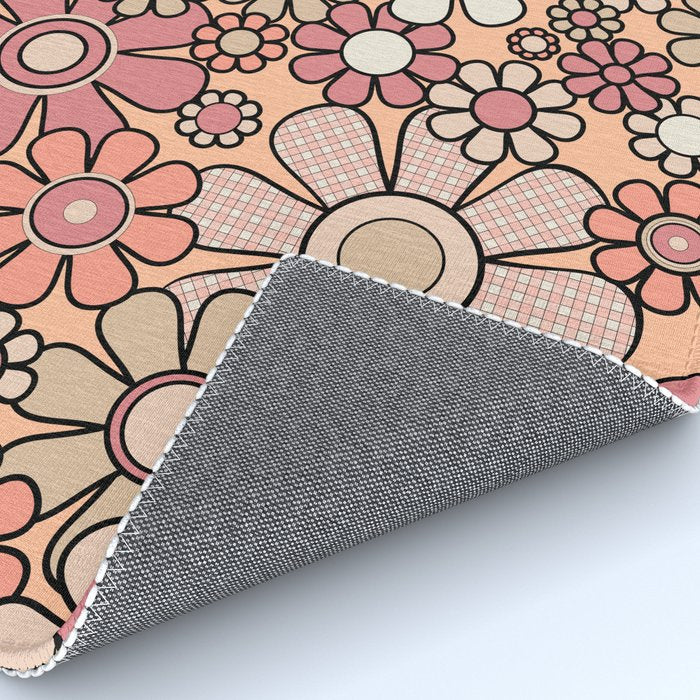 Retro Garden Gingham Flowers Vintage Peach and Mauve Pattern Rug Gallery Image 4