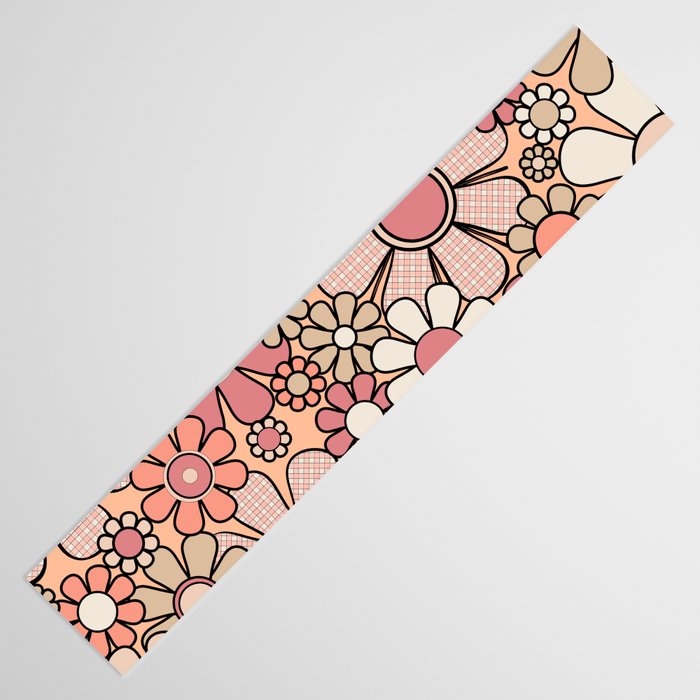Retro Garden Gingham Flowers Vintage Peach and Mauve Pattern Table Runner Gallery Image 3