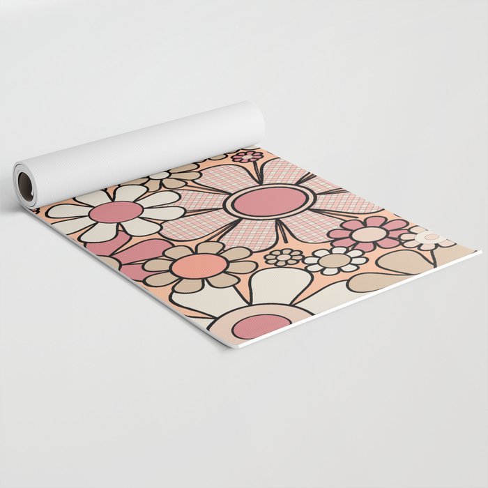 Retro Garden Gingham Flowers Vintage Peach and Mauve Pattern Yoga Mat Gallery Image 2