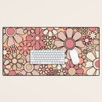 Retro Garden Gingham Flowers Vintage Peach and Mauve Pattern Desk Mat Gallery Image 1