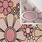 Retro Garden Gingham Flowers Vintage Peach and Mauve Pattern Wall Tapestry Gallery Image 3