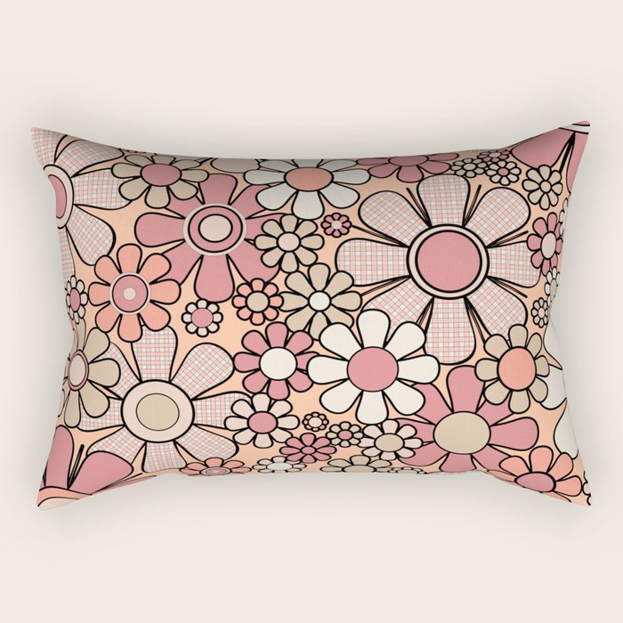 Retro Garden Gingham Flowers Vintage Peach and Mauve Pattern Rectangular Pillow Gallery Image 1