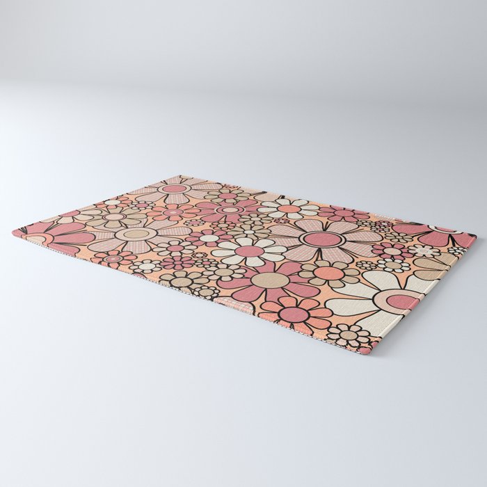 Retro Garden Gingham Flowers Vintage Peach and Mauve Pattern Rug Gallery Image 3