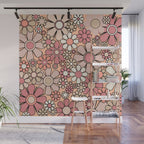 Retro Garden Gingham Flowers Vintage Peach and Mauve Pattern Wall Mural Gallery Image 1