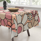 Retro Garden Gingham Flowers Vintage Peach and Mauve Pattern Tablecloth Gallery Image 3
