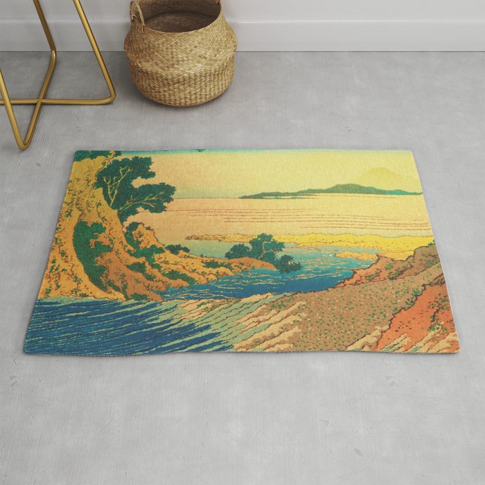 Waters of Goh - Ocean Nature Landscape in Yellow and Blue Rug Gallery Image 1