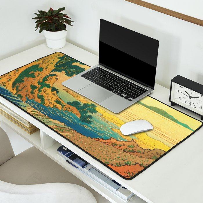 Waters of Goh - Ocean Nature Landscape in Yellow and Blue Desk Mat Gallery Image 2