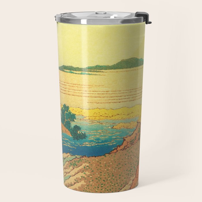 Waters of Goh - Ocean Nature Landscape in Yellow and Blue Travel Mug Gallery Image 2