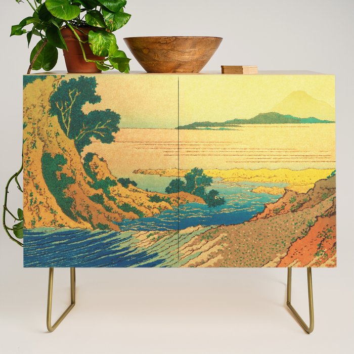 Waters of Goh - Ocean Nature Landscape in Yellow and Blue Credenza Gallery Image 1