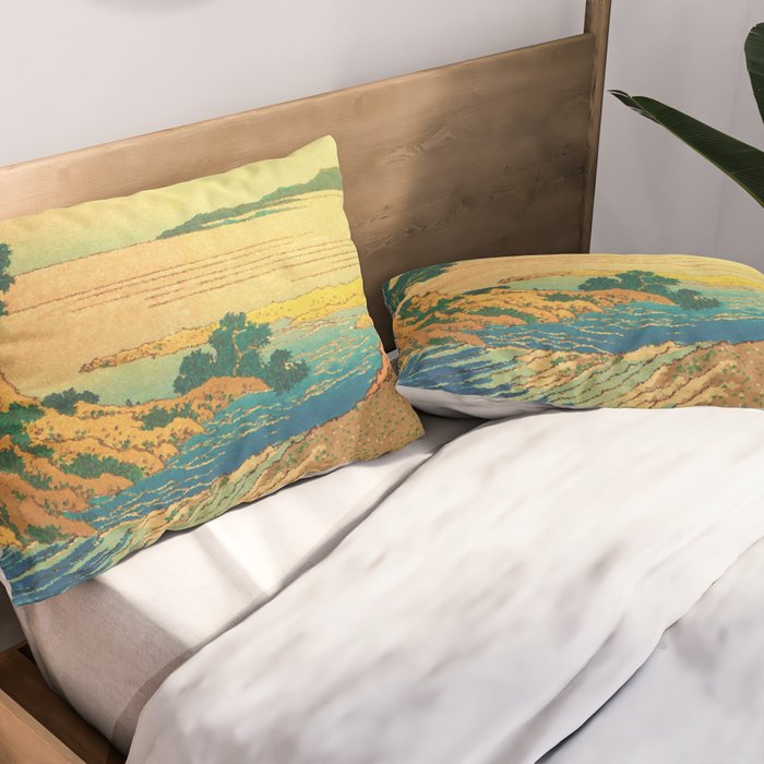Waters of Goh - Ocean Nature Landscape in Yellow and Blue Pillow Sham Gallery Image 2