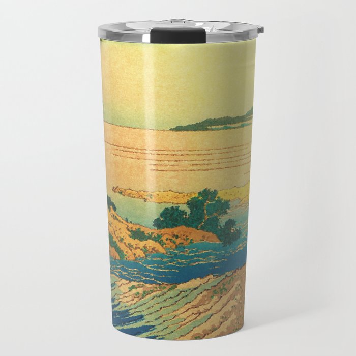 Waters of Goh - Ocean Nature Landscape in Yellow and Blue Travel Mug Gallery Image 1