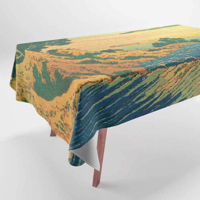 Waters of Goh - Ocean Nature Landscape in Yellow and Blue Tablecloth Gallery Image 1