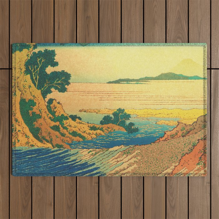 Waters of Goh - Ocean Nature Landscape in Yellow and Blue Outdoor Rug Gallery Image 1