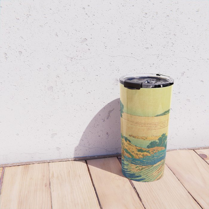 Waters of Goh - Ocean Nature Landscape in Yellow and Blue Travel Mug Gallery Image 4