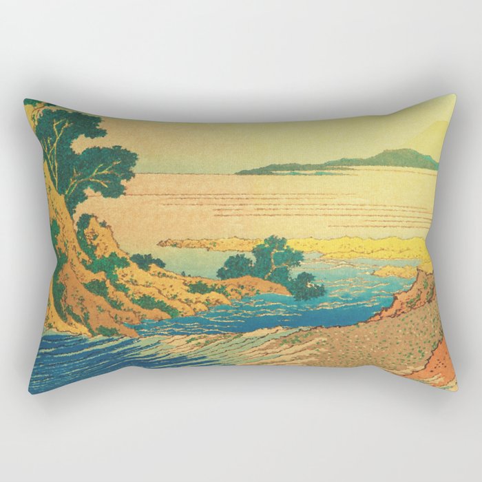 Waters of Goh - Ocean Nature Landscape in Yellow and Blue Rectangular Pillow Gallery Image 1