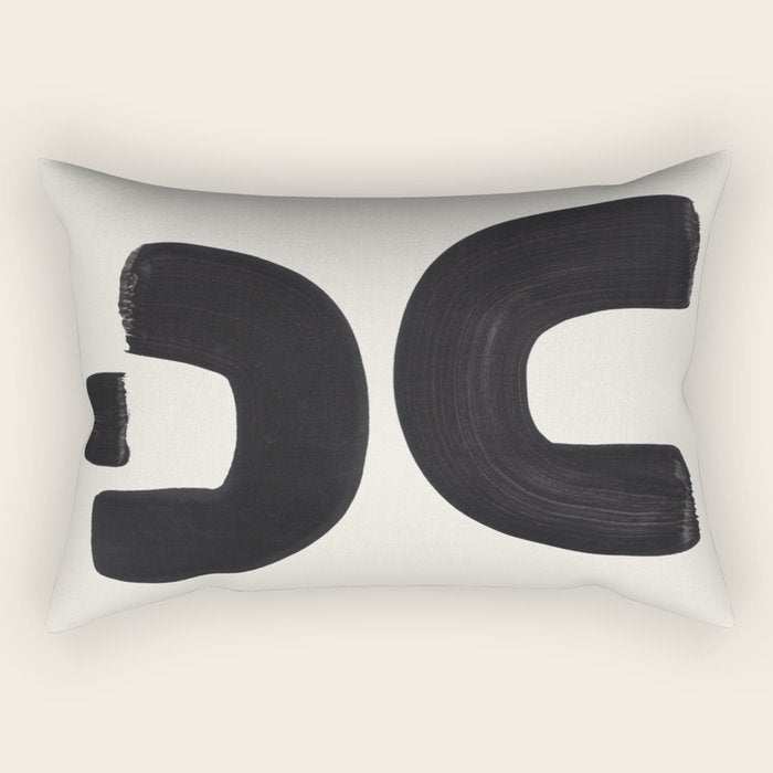 Mid Century Modern Minimalist Abstract Art Brush Strokes Black & White Ink Art Tribal Marking Rectangular Pillow Gallery Image 2