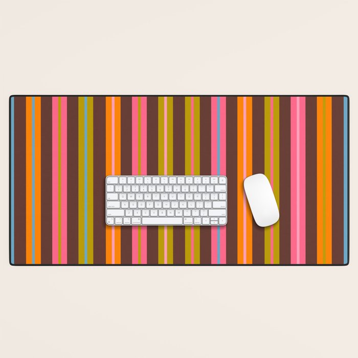 Eclectic Double Stripes Colorful Vertical Pattern with Brown Desk Mat Gallery Image 1
