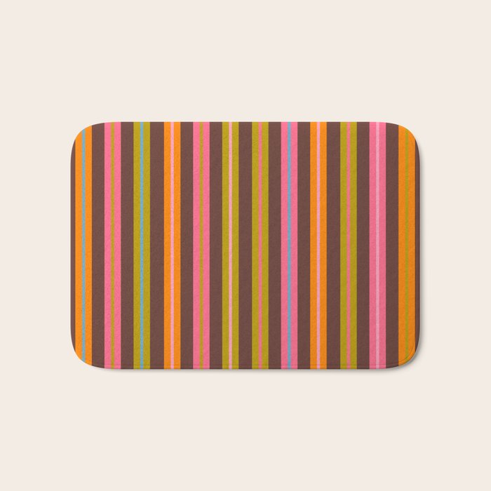 Eclectic Double Stripes Colorful Vertical Pattern with Brown Bath Mat Gallery Image 1