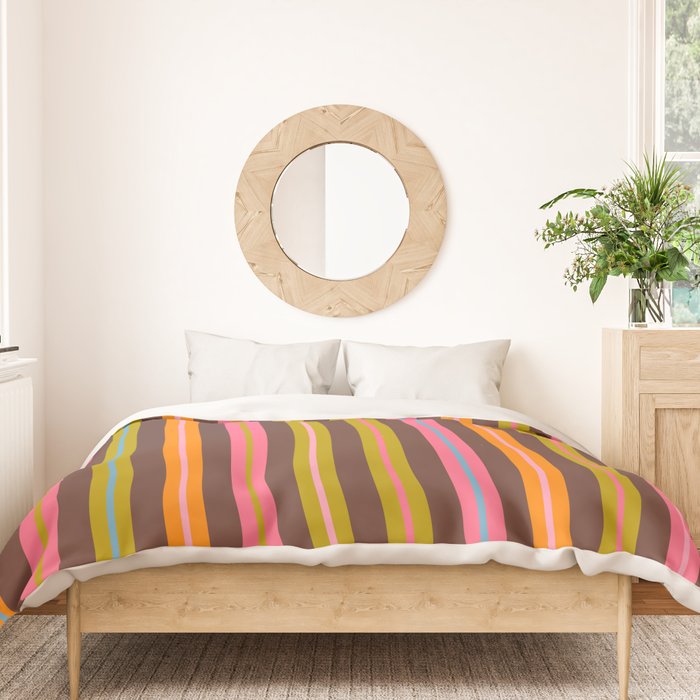 Eclectic Double Stripes Colorful Vertical Pattern with Brown Duvet Cover Gallery Image 3