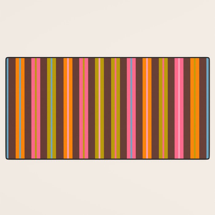 Eclectic Double Stripes Colorful Vertical Pattern with Brown Desk Mat Gallery Image 3