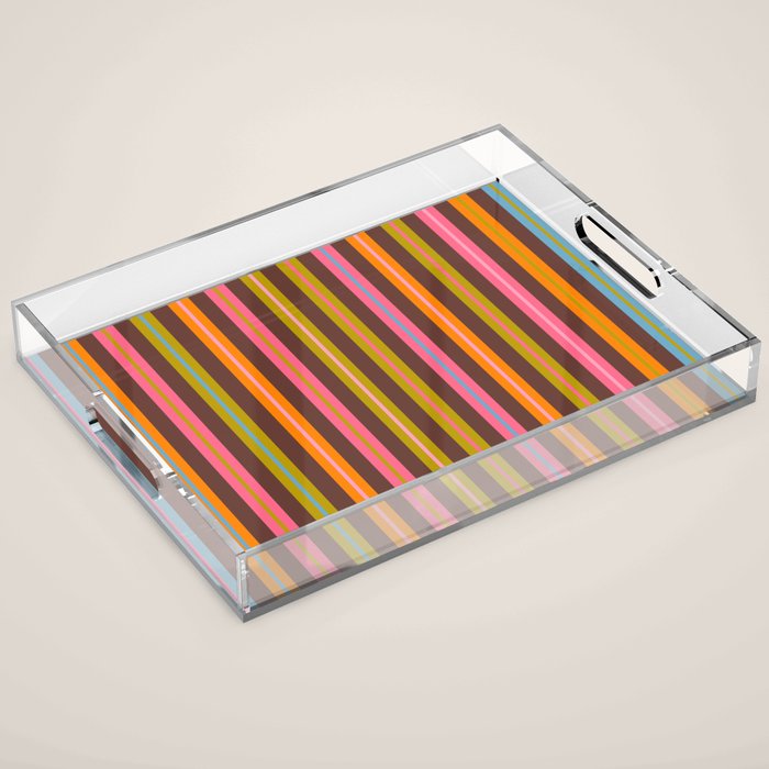 Eclectic Double Stripes Colorful Vertical Pattern with Brown Acrylic Tray Gallery Image 1