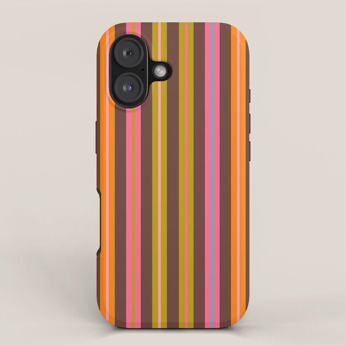 Eclectic Double Stripes Colorful Vertical Pattern with Brown iPhone Case Gallery Image 1