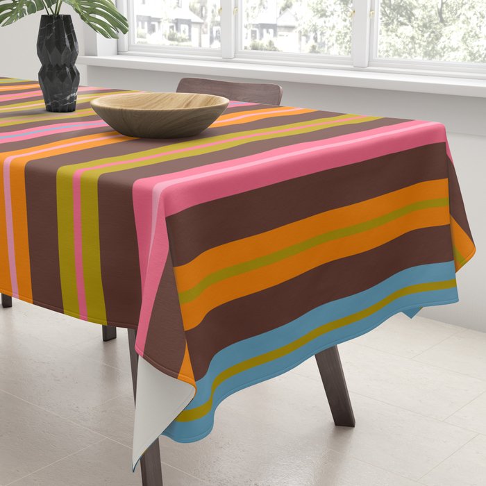 Eclectic Double Stripes Colorful Vertical Pattern with Brown Tablecloth Gallery Image 3