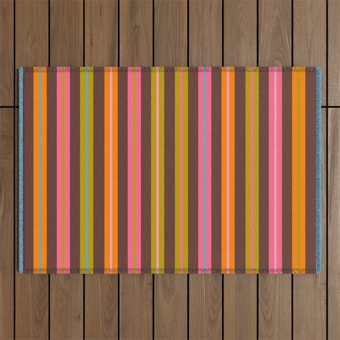 Eclectic Double Stripes Colorful Vertical Pattern with Brown Outdoor Rug Gallery Image 1